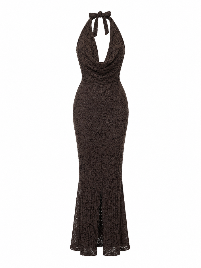 Halter cowl-neck maxi dress