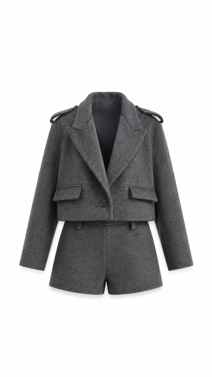 Tailored cropped oversized blazer and shorts wool co-ord set