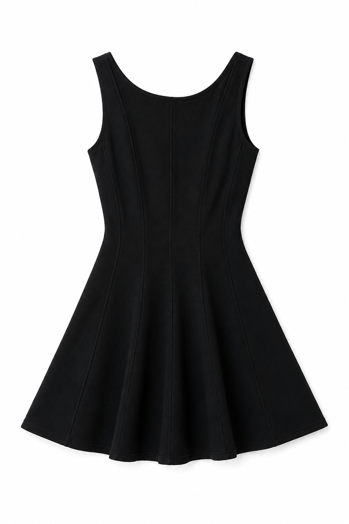 Black sleeveless panelled skater mini dress