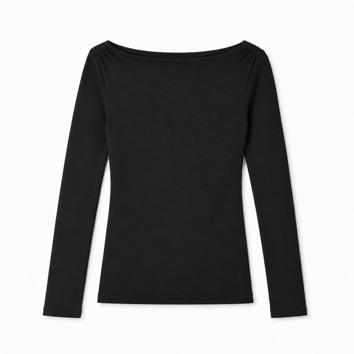 Long-sleeve boatneck basic cotton top