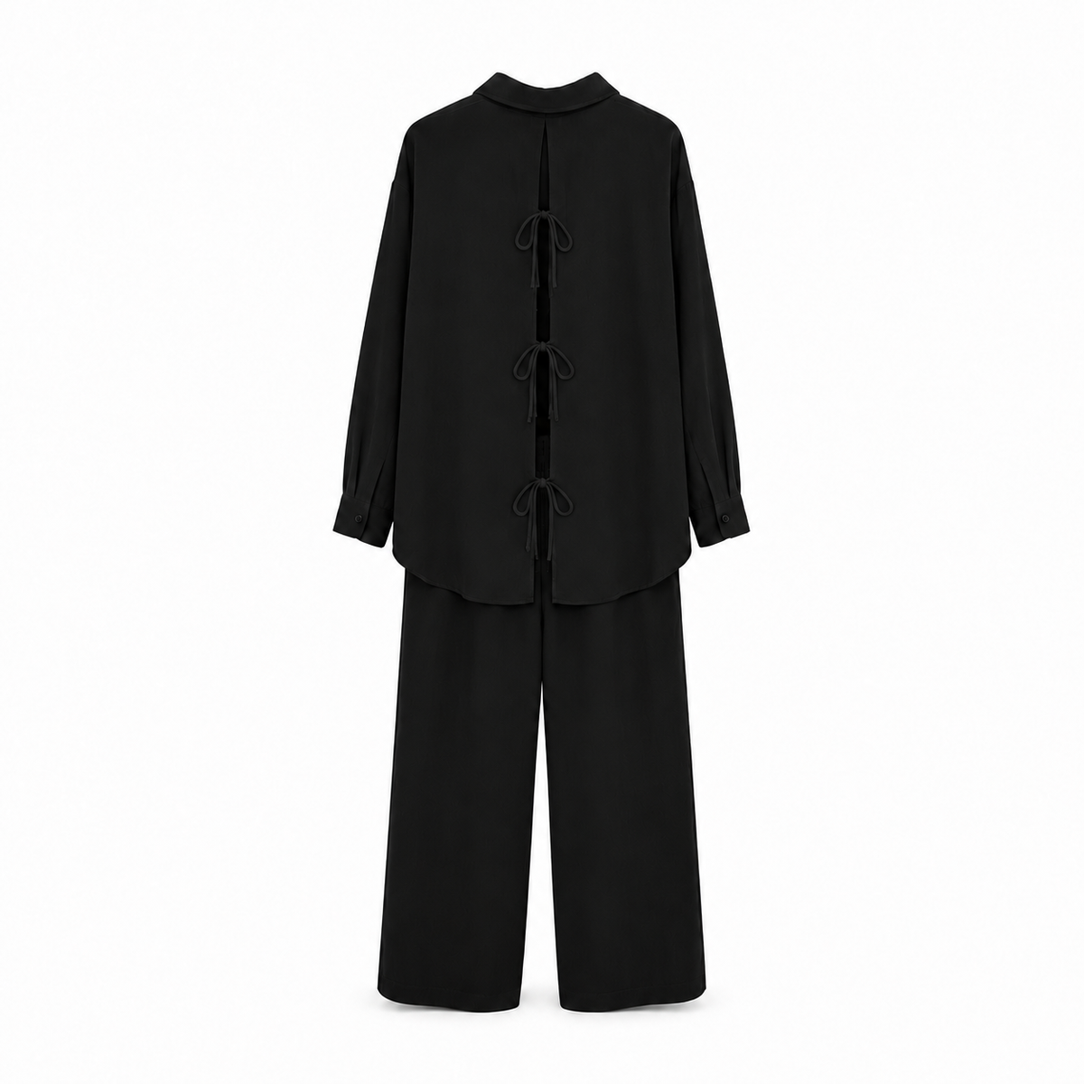 Oversized button-down shirt with open back and wide-leg pants lounge co-ord set