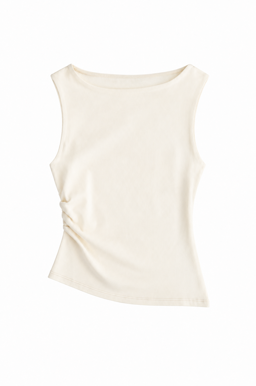 Boatneck asymmetric cotton ruched tank top