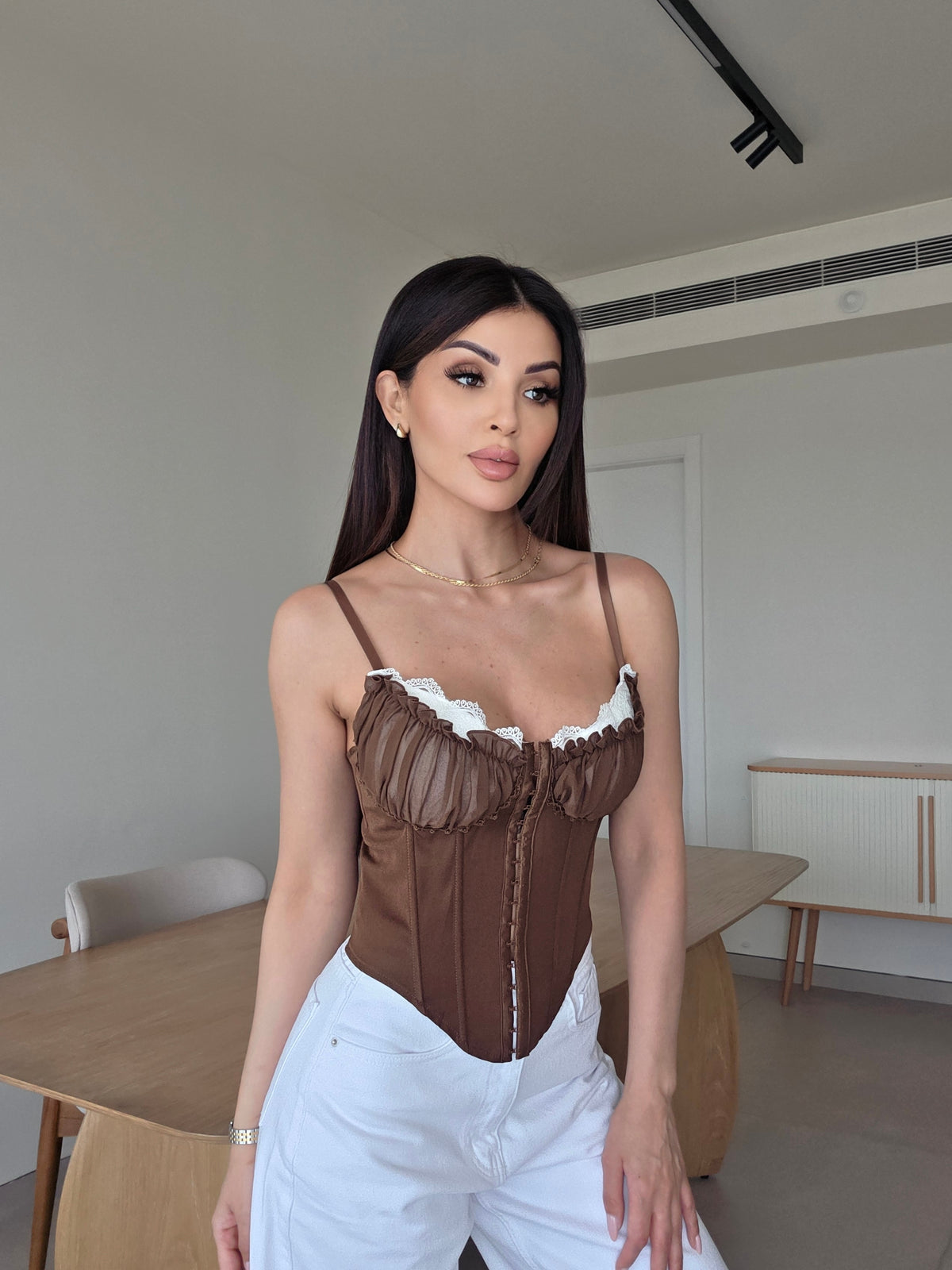 Ruffle lace buckle corset top
