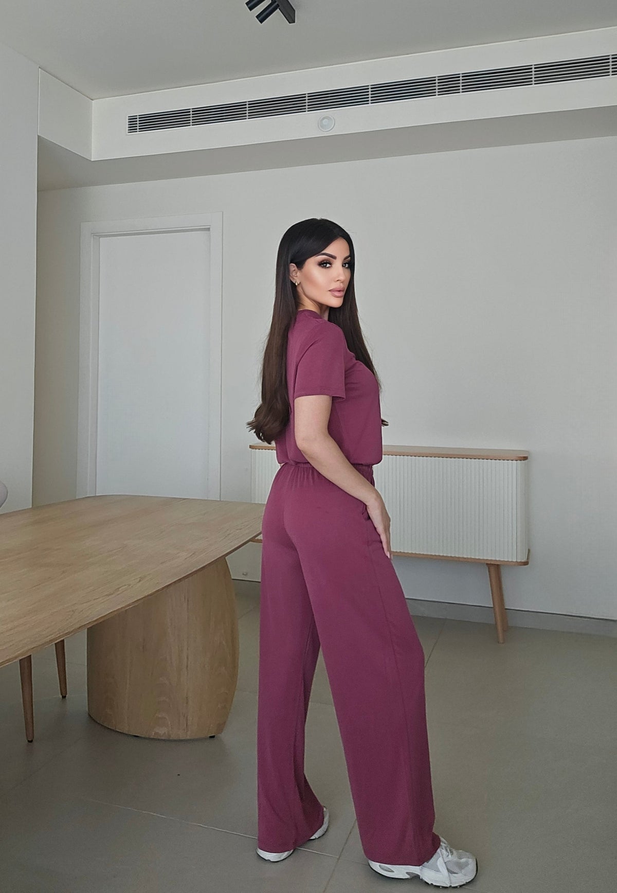 Plum-colored modal lounge set