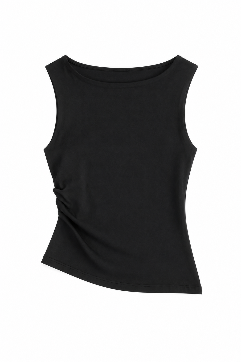 Boatneck asymmetric cotton ruched tank top