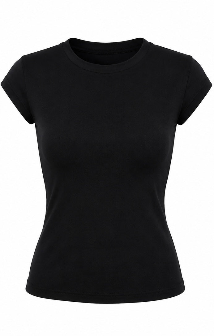 Cotton short-sleeve open-back top with hook-and-eye closures