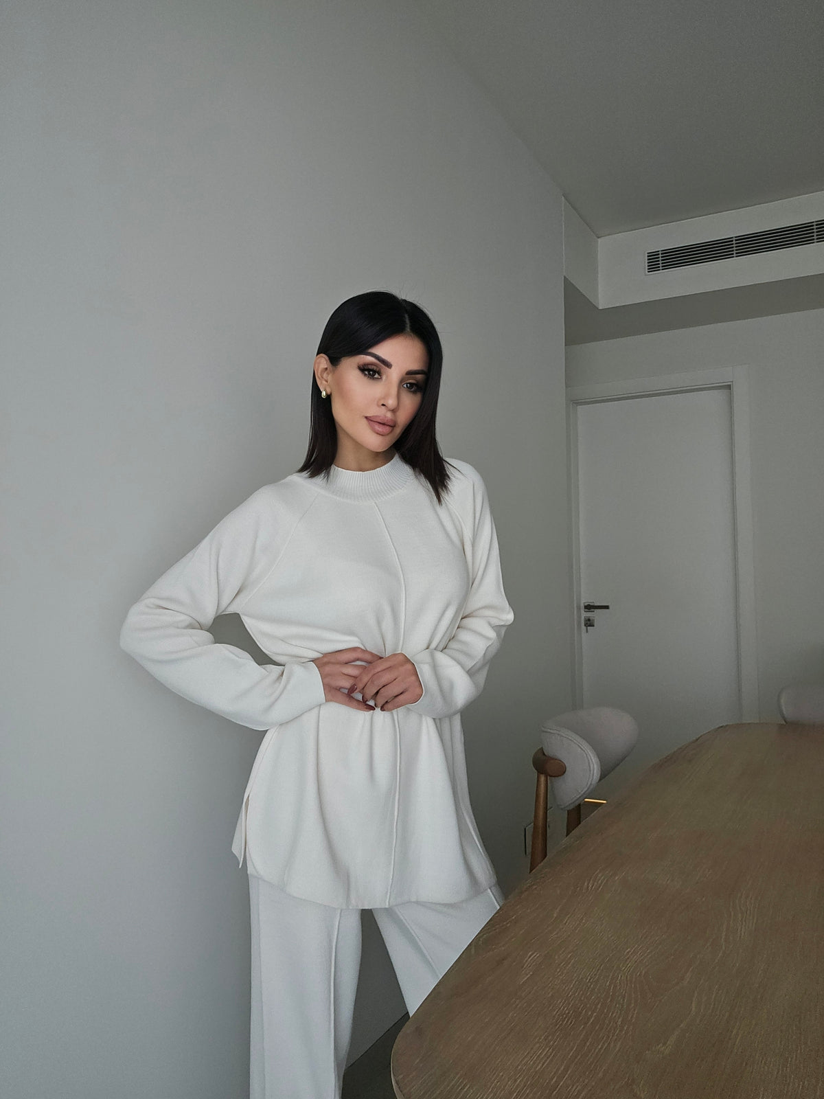 Off-white soft knit two-piece loungewear set