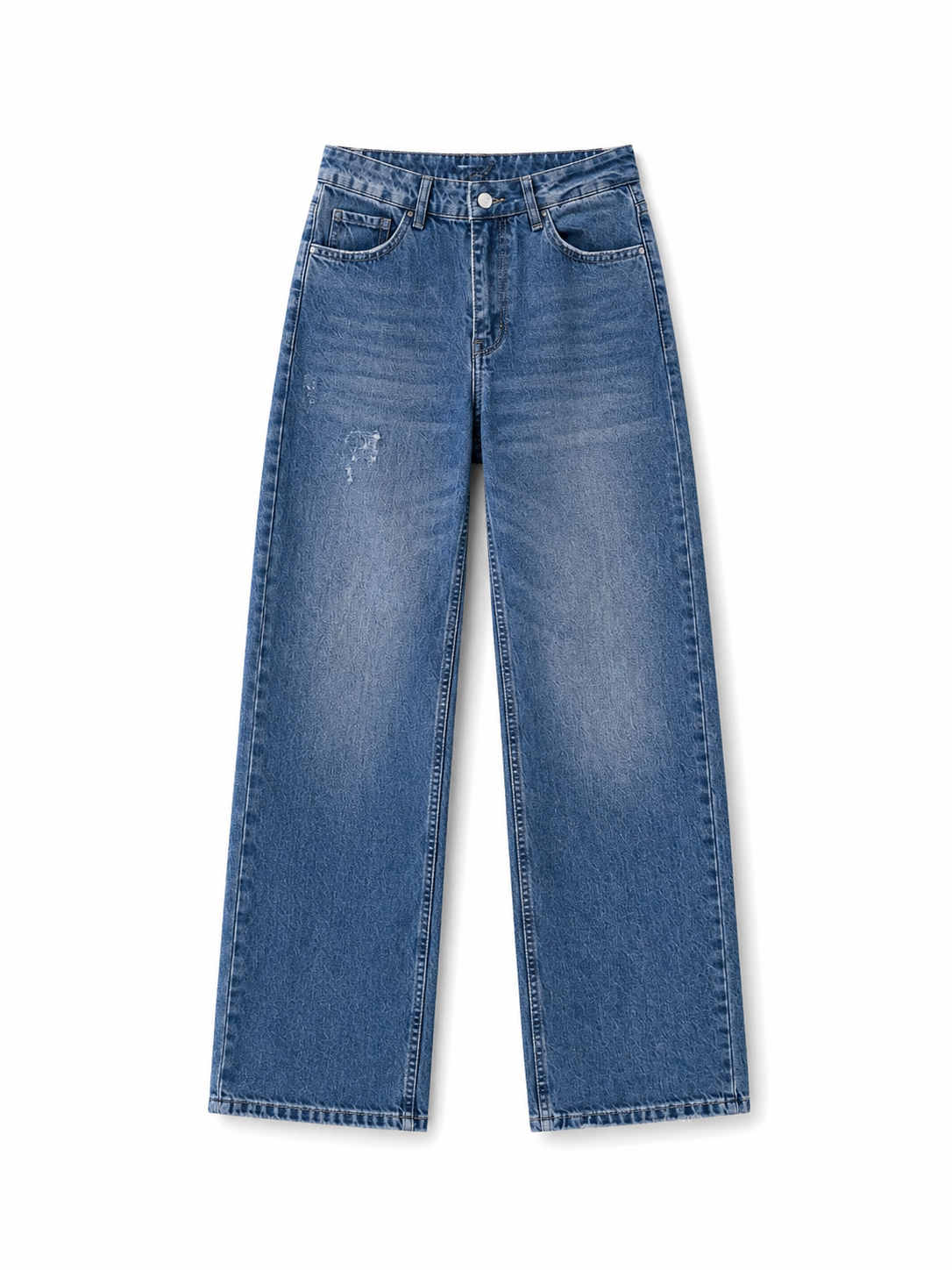 Medium-wash high-rise wide-leg denim jeans