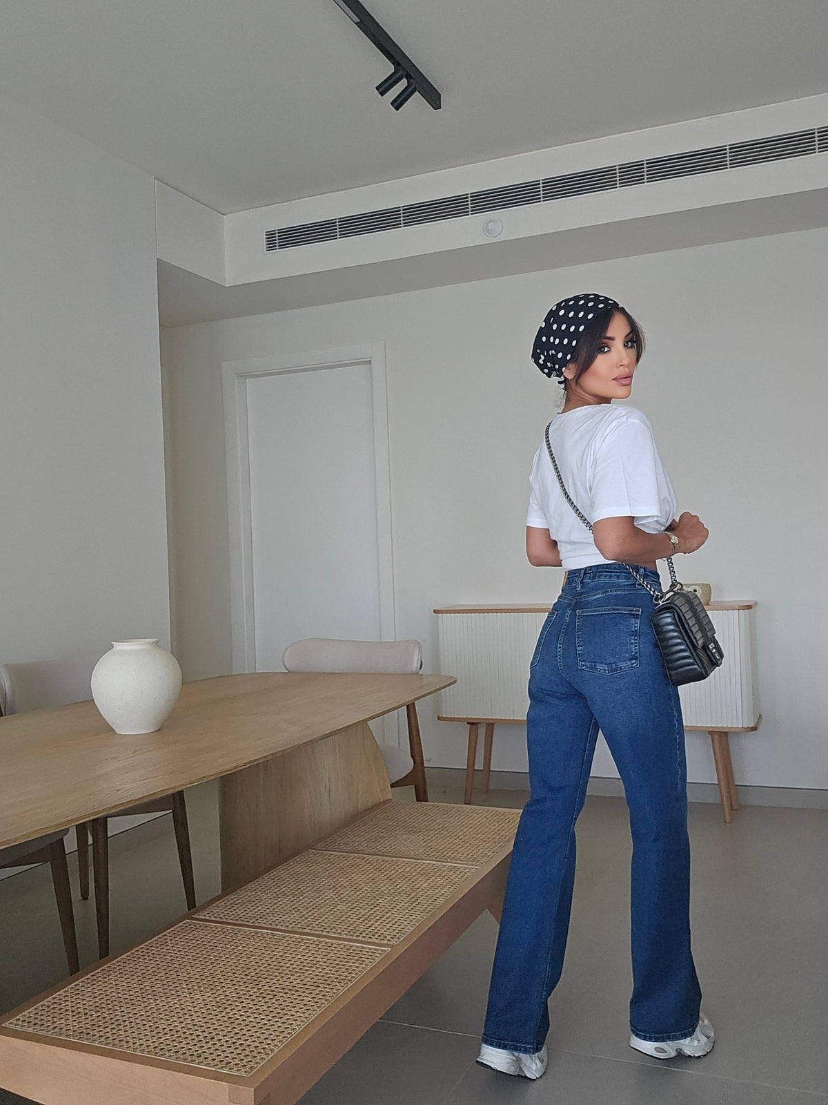 Navy high-rise wide-leg denim jeans