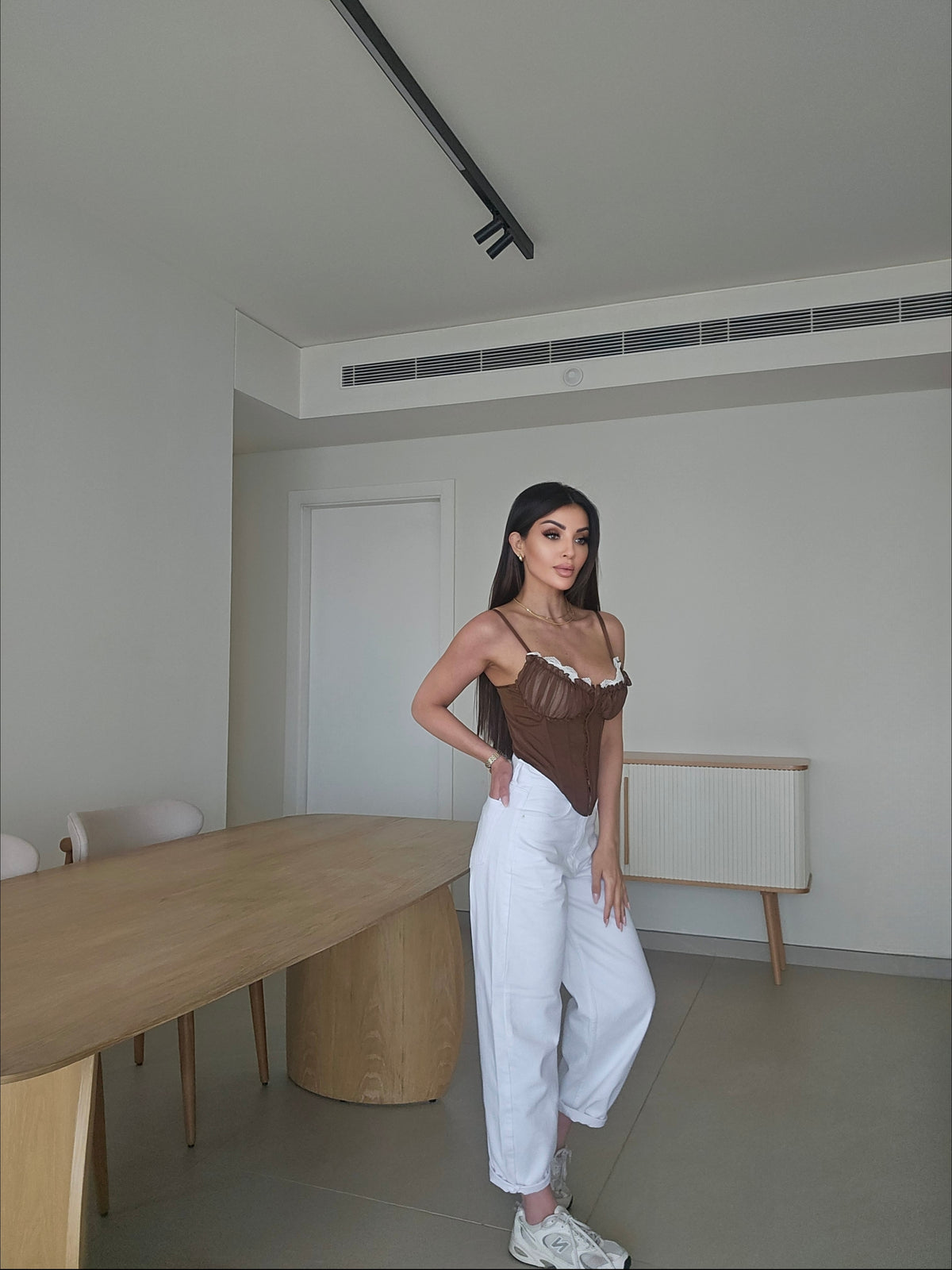 White barrel-leg jeans
