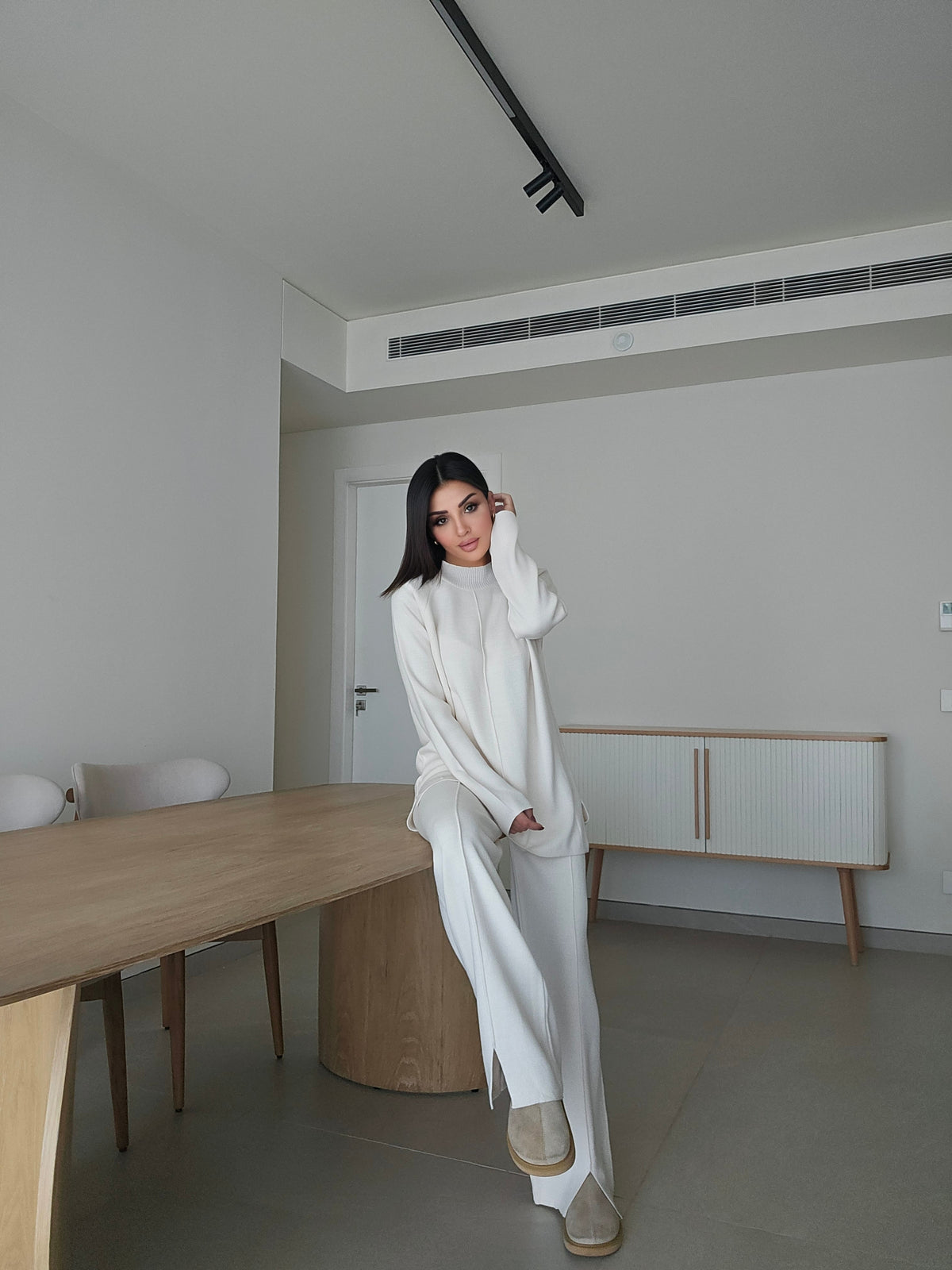 Off-white soft knit two-piece loungewear set
