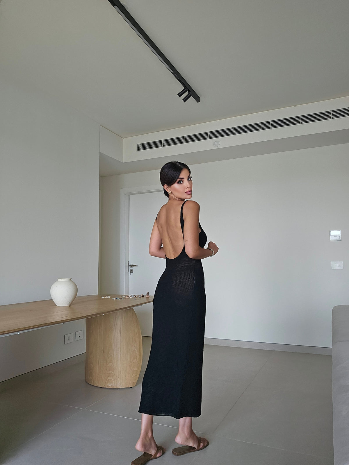 Crochet-knit cami bodycon maxi beachwear dress