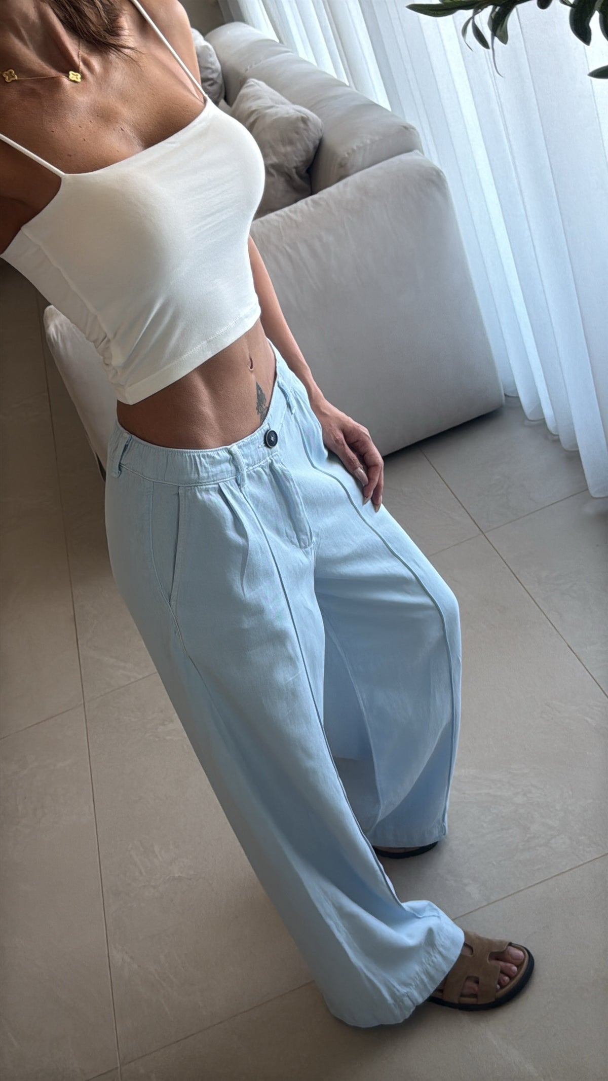 Linen wide-leg pants
