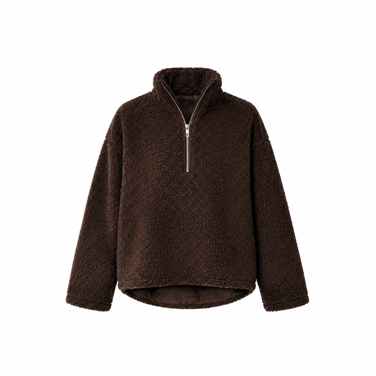 Brown teddy fleece half-zip pullover sweater