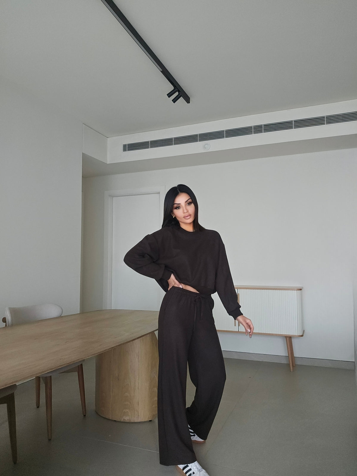 Oversize crew-neck wide-leg tracksuit set