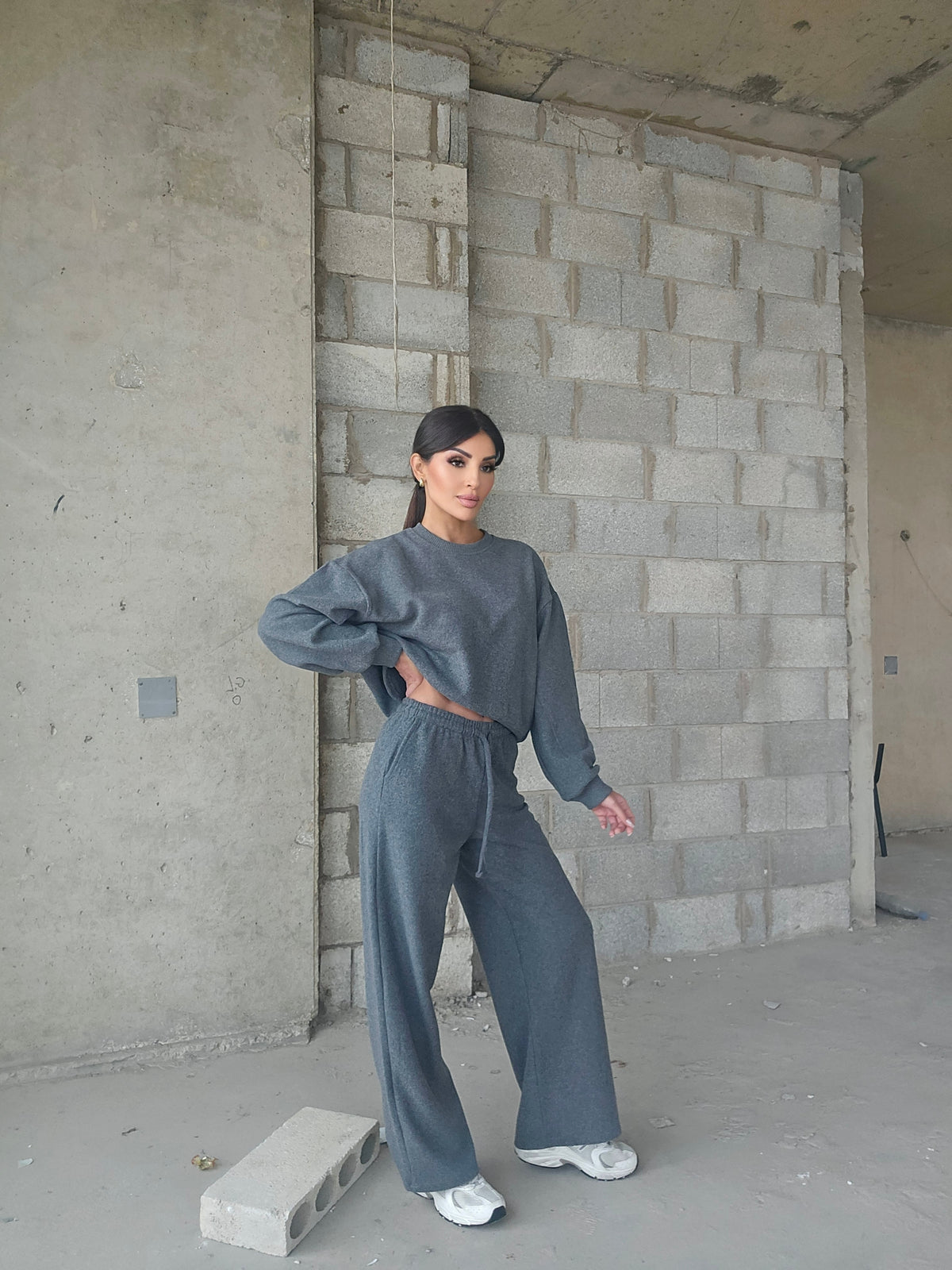 Oversize crew-neck wide-leg tracksuit set