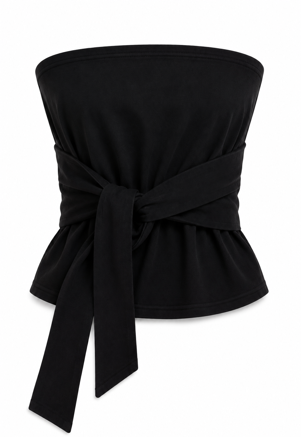 Strapless tie-front peplum cotton tube top