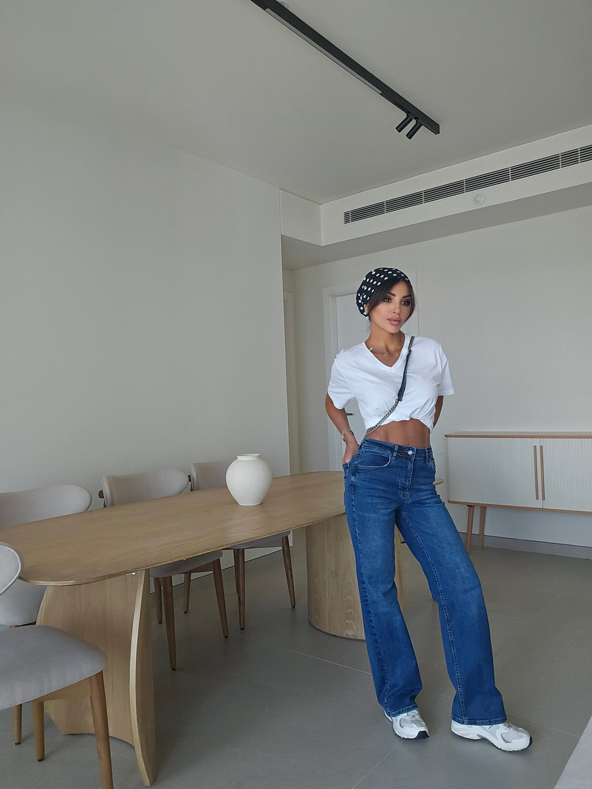 Navy high-rise wide-leg denim jeans