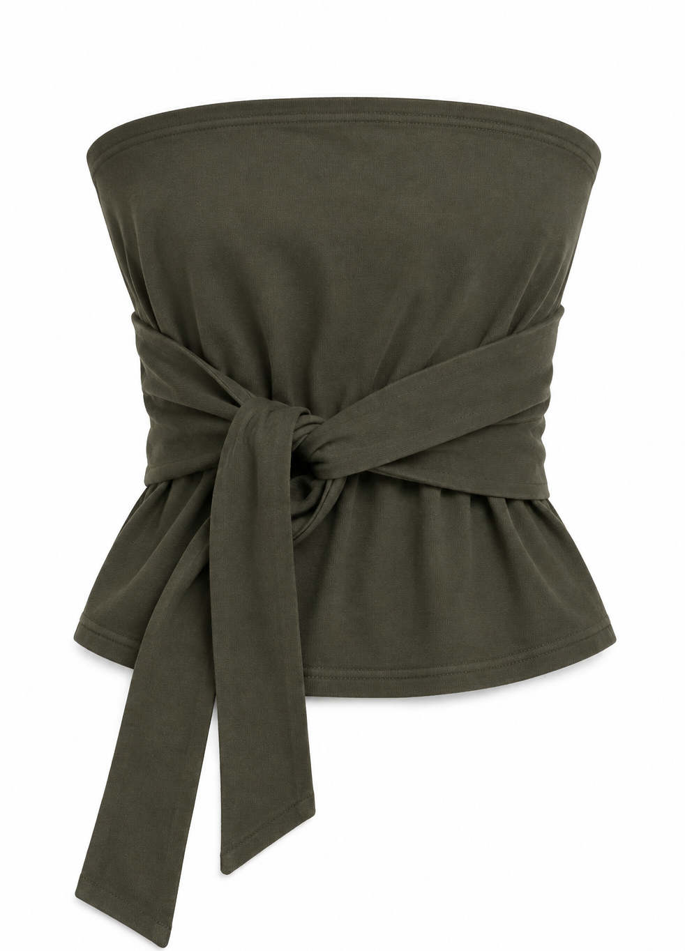 Strapless tie-front peplum cotton tube top