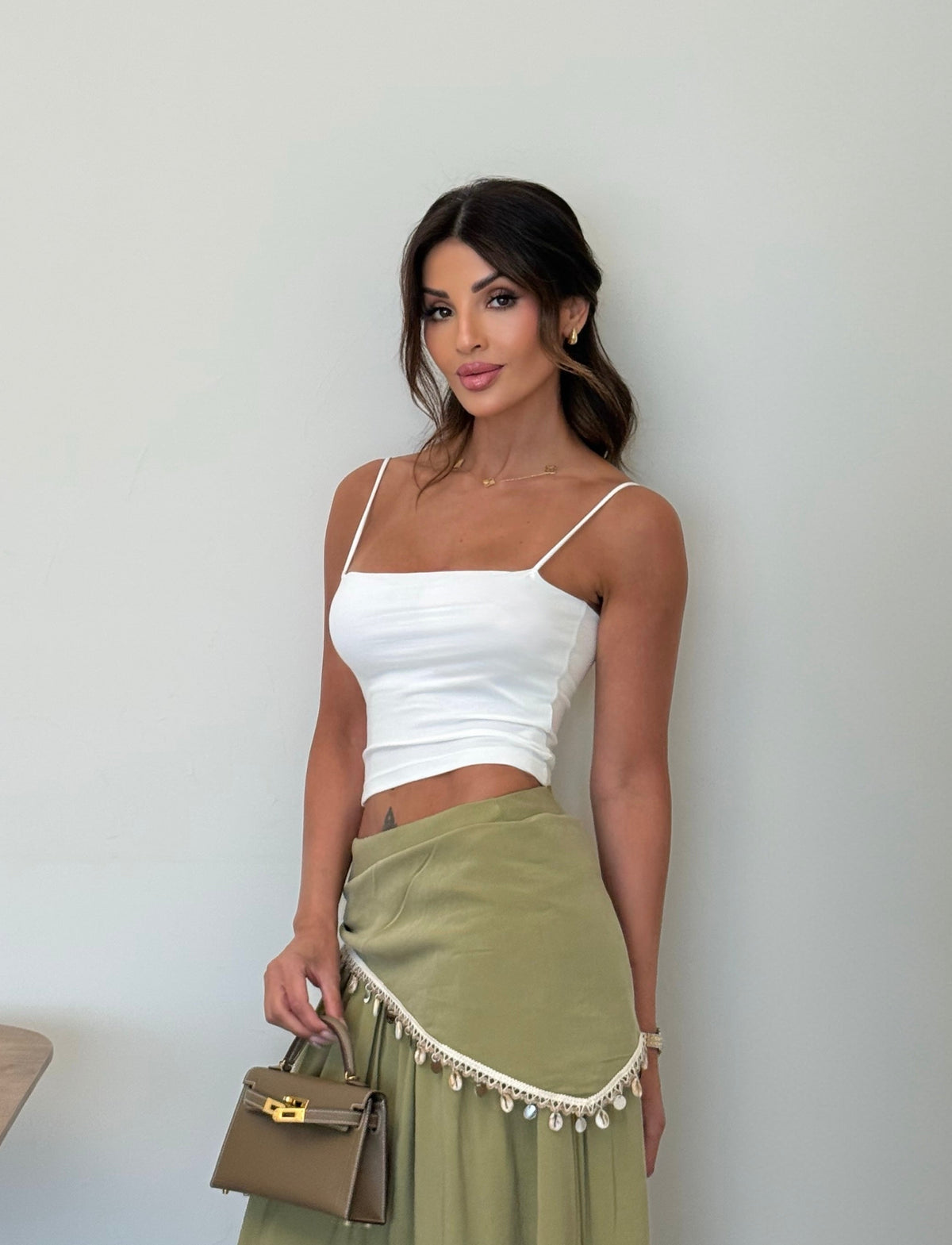 White strappy cotton padded crop top