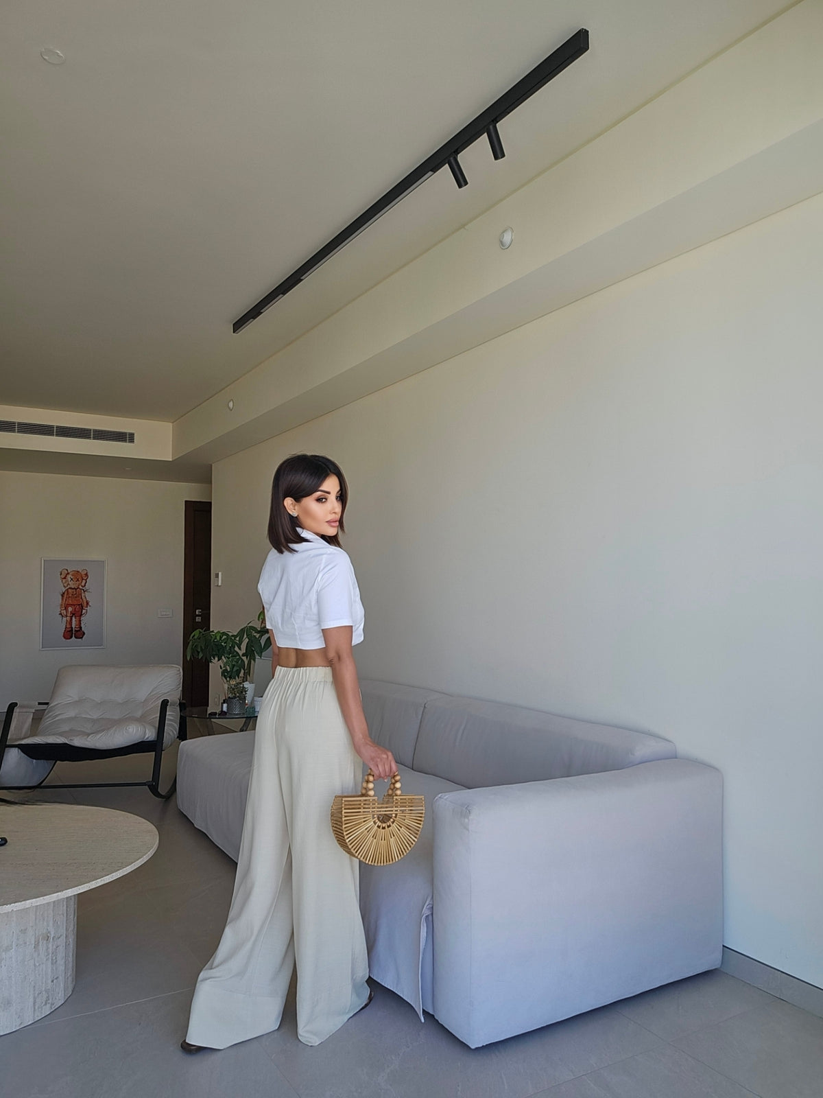 Linen wide-leg drawstring pants