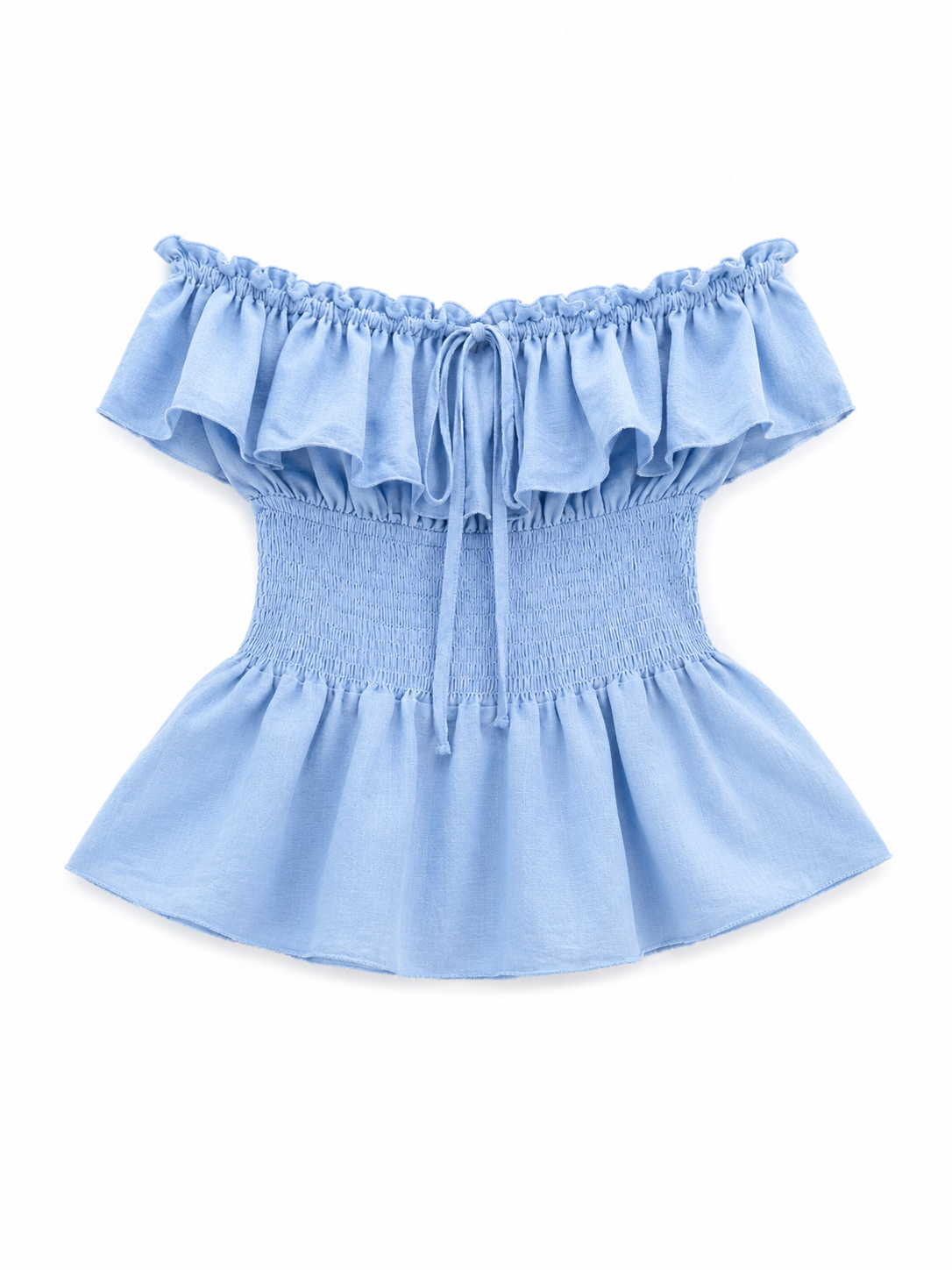Off-the-shoulder strapless smocked peplum top