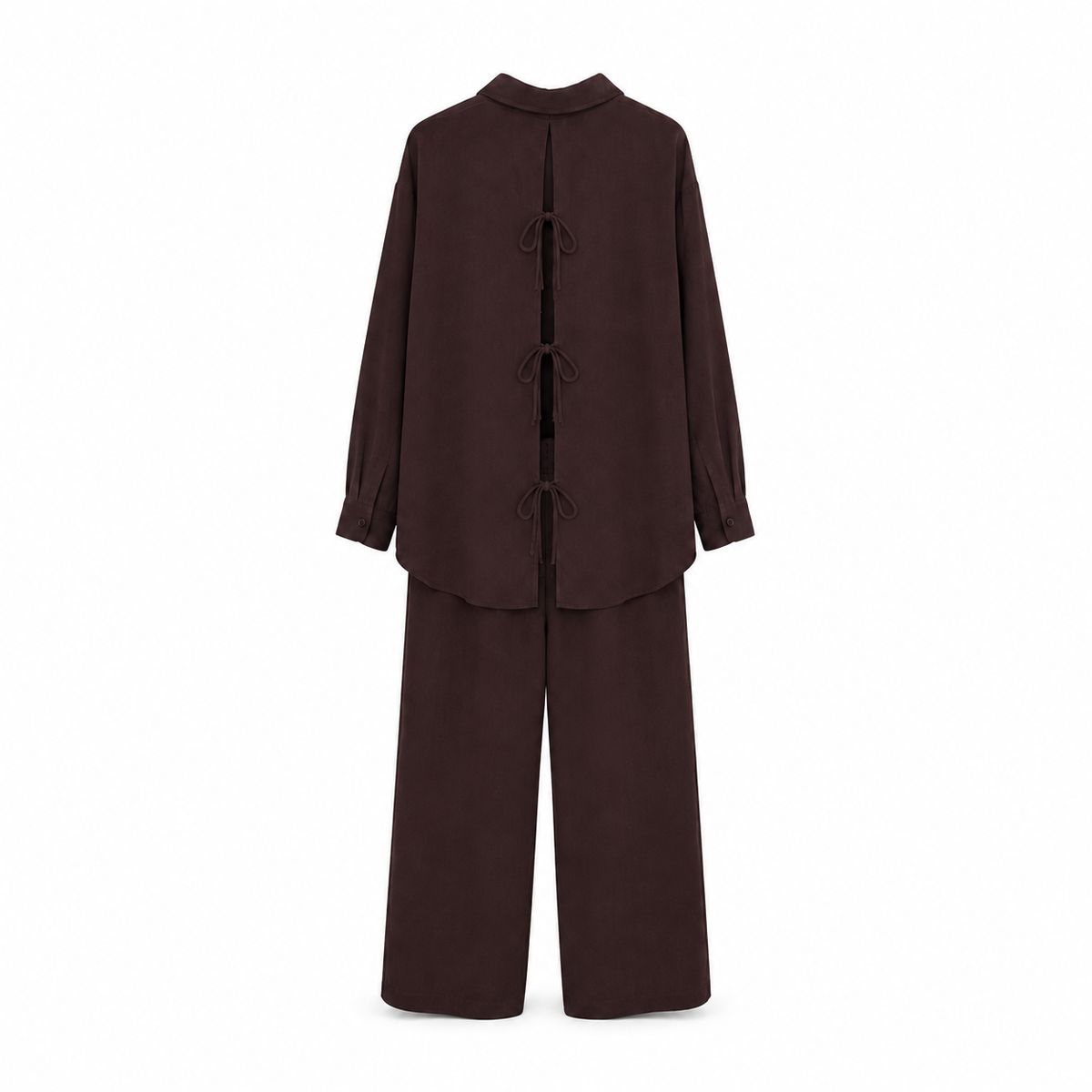 Oversized button-down shirt with open back and wide-leg pants lounge co-ord set
