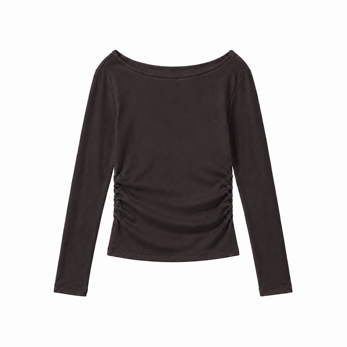 Long-sleeve crewneck side-cinched cotton top