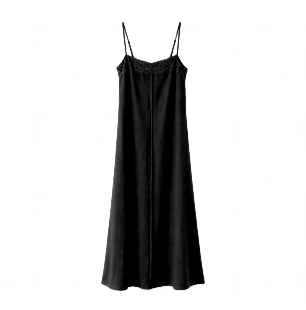 Linen lace-trim midi slip dress
