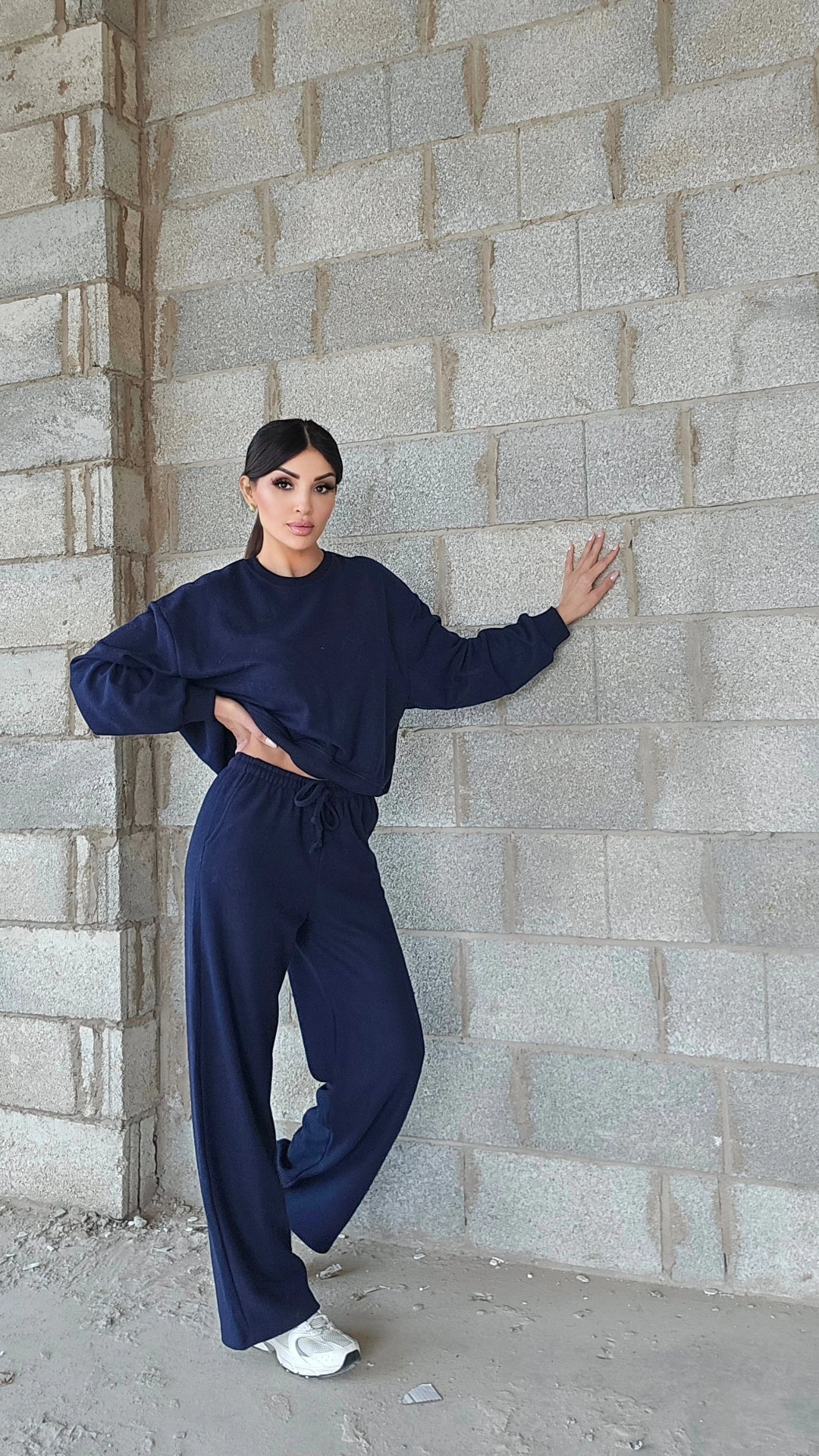 Oversize crew-neck wide-leg tracksuit set