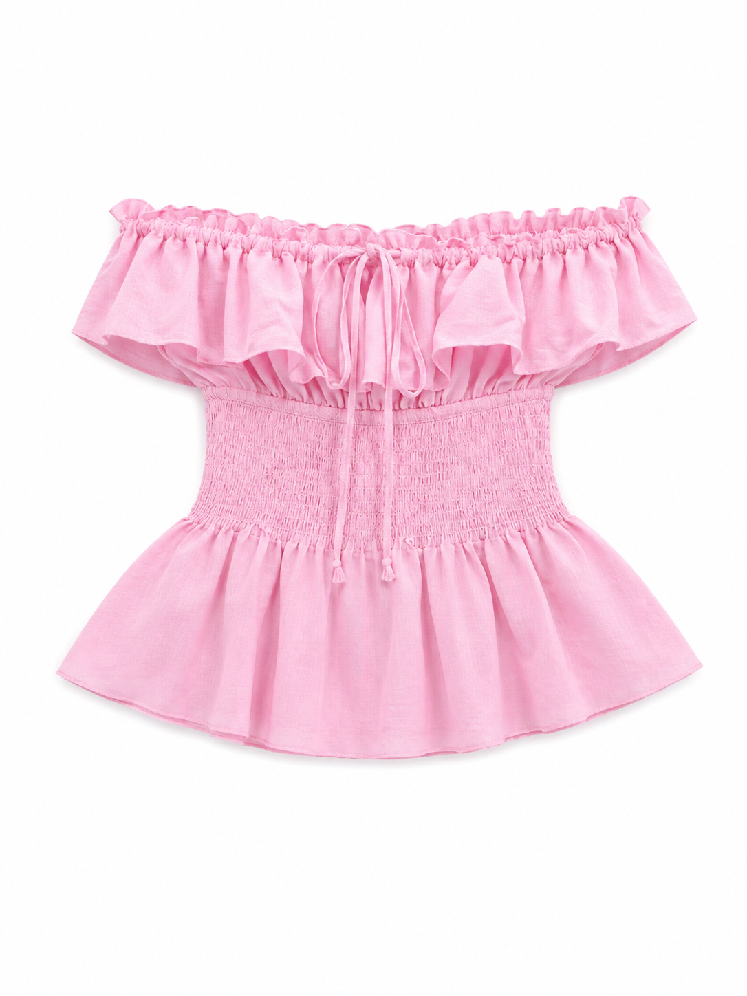Off-the-shoulder strapless smocked peplum top