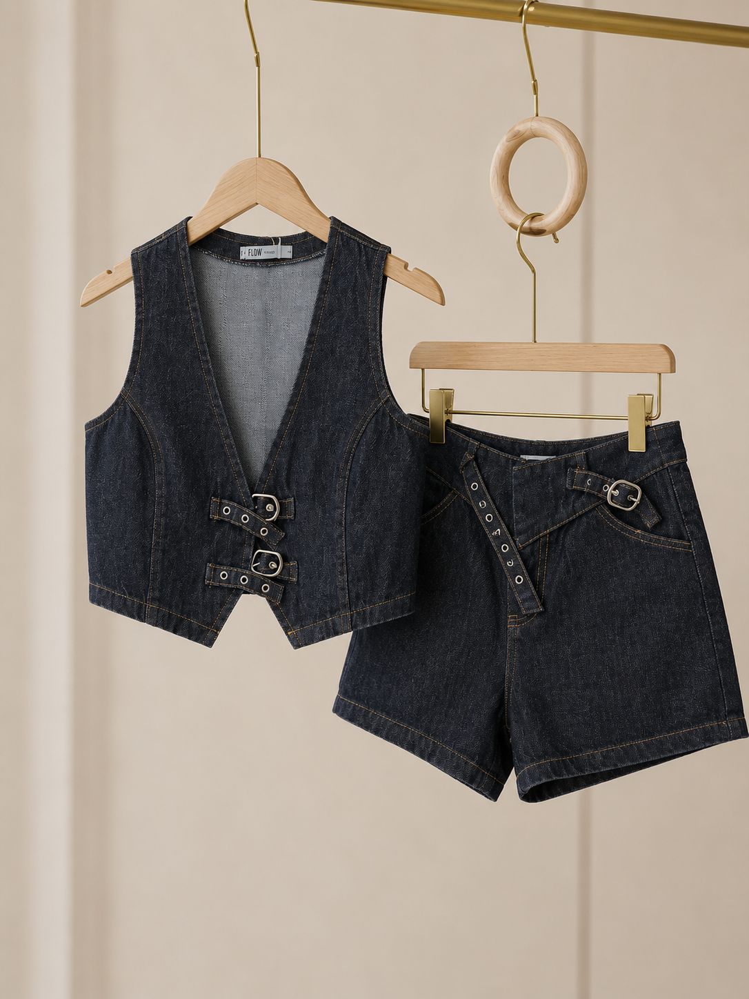 Denim shorts set