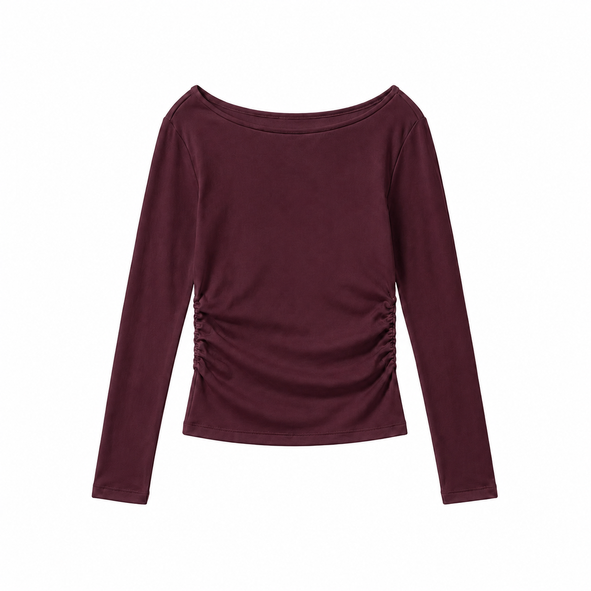 Long-sleeve crewneck side-cinched cotton top