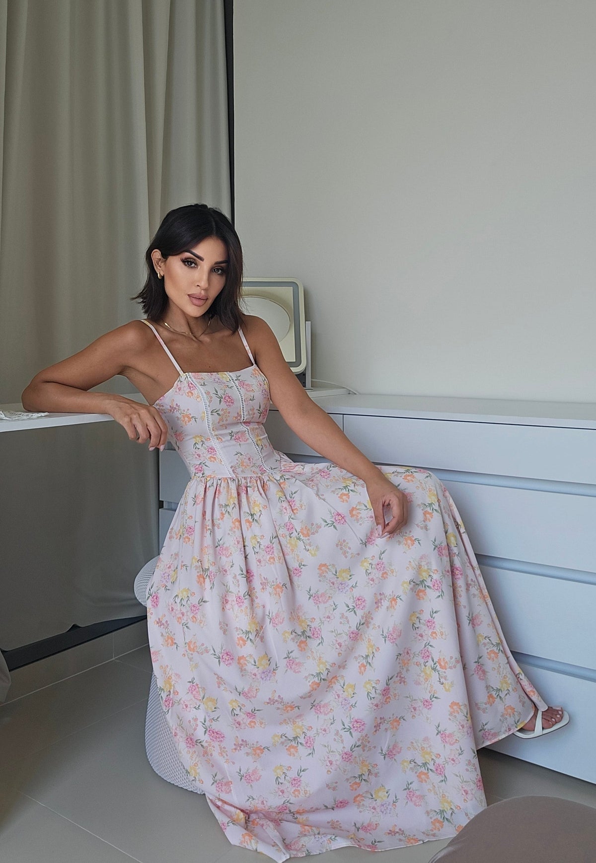 Front drop-waist floral sundress