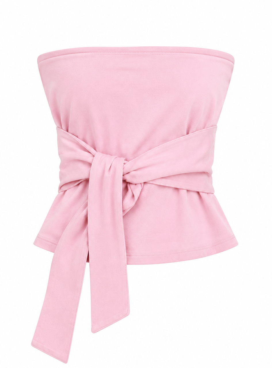 Strapless tie-front peplum cotton tube top
