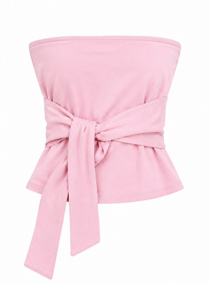 Strapless tie-front peplum cotton tube top
