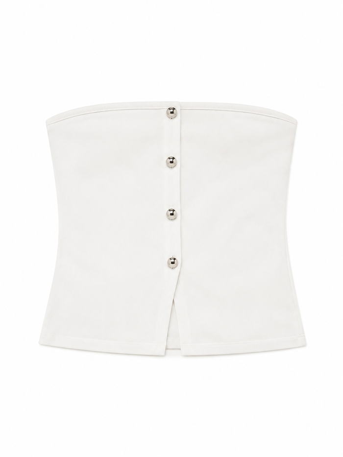 White strapless top with silver buttons