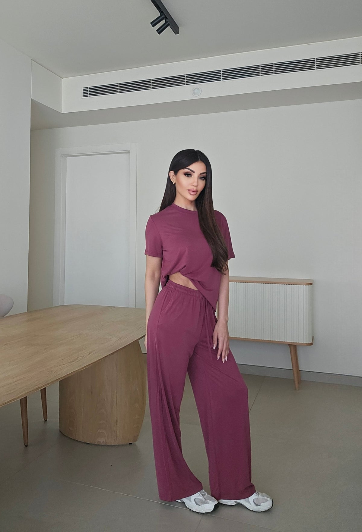 Plum-colored modal lounge set