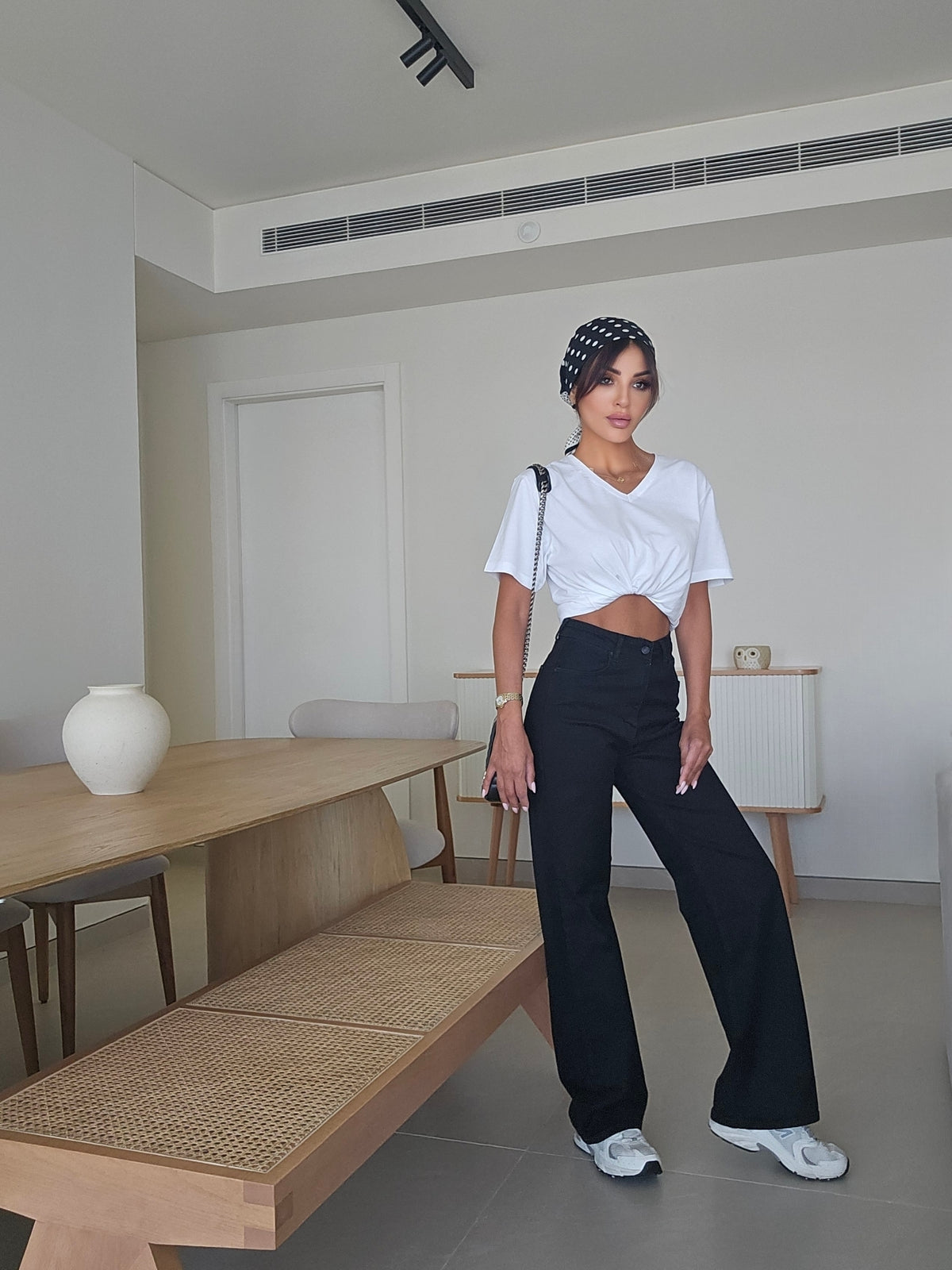 Black high-rise wide-leg denim jeans