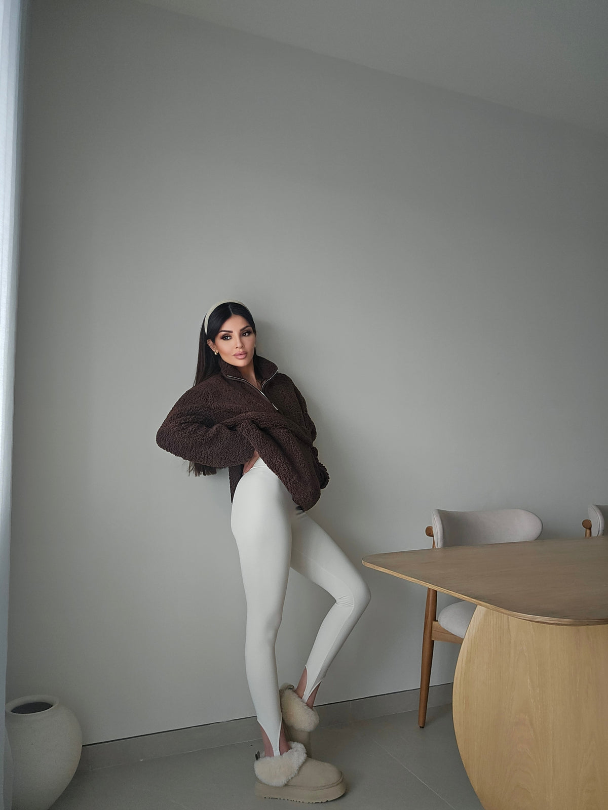 Brown teddy fleece half-zip pullover sweater