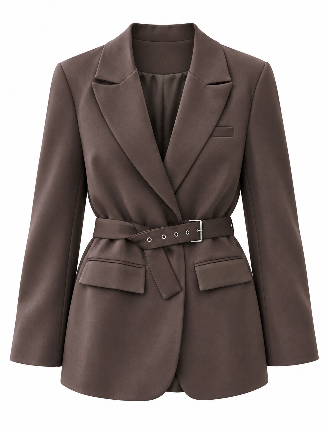 Single -breasted notch-lapel belted tailored blazer with eyelet waist belt