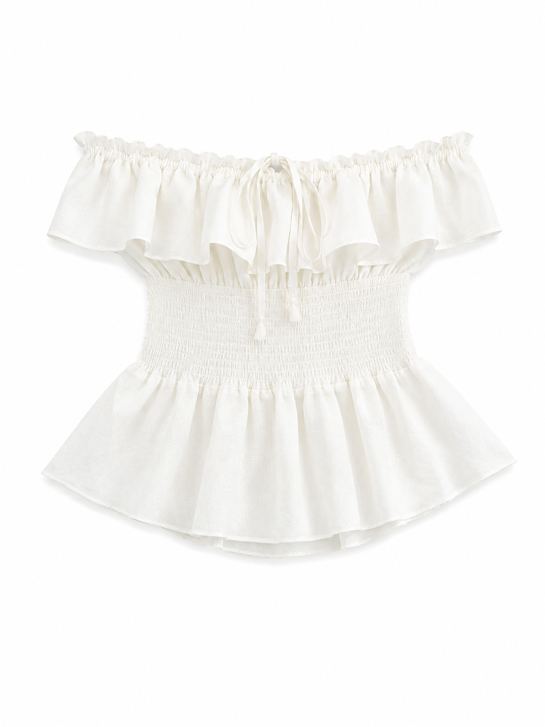 Off-the-shoulder strapless smocked peplum top