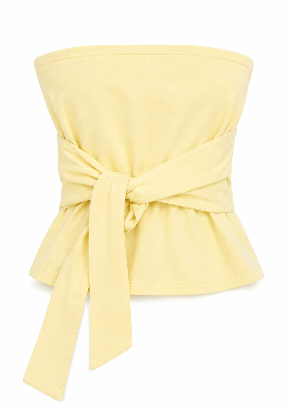 Strapless tie-front peplum cotton tube top