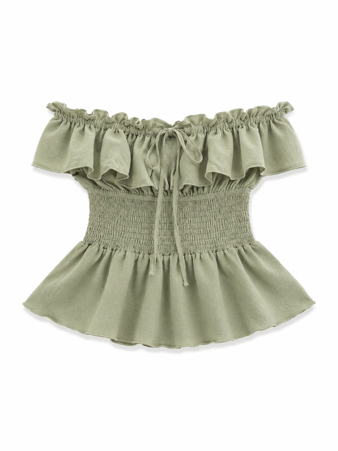 Off-the-shoulder strapless smocked peplum top
