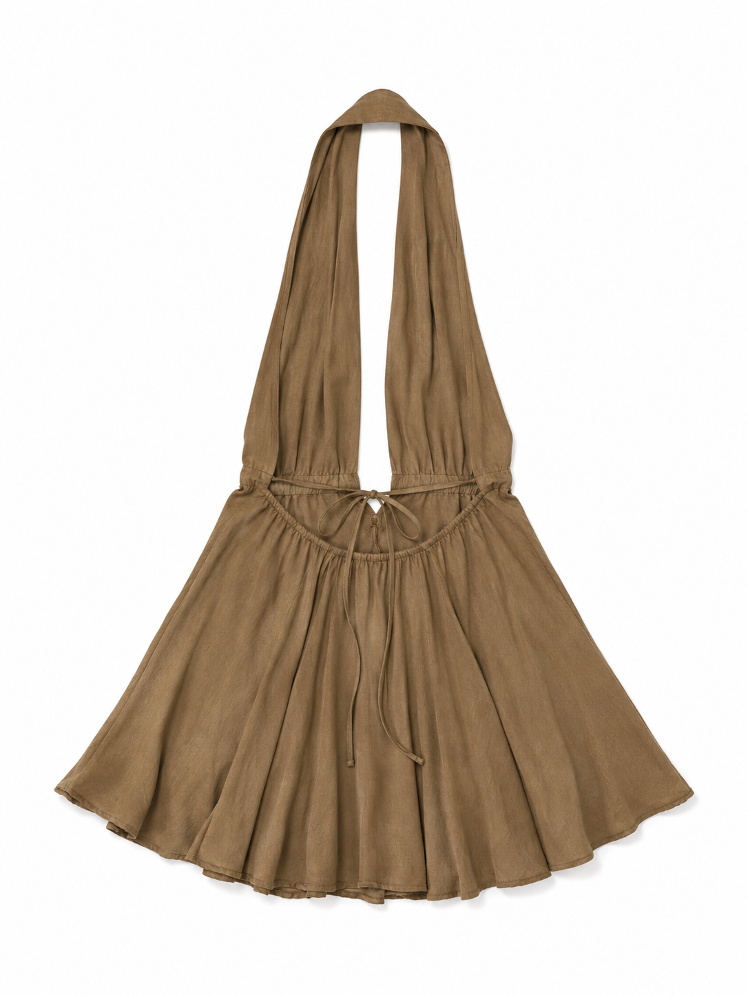Brown plunging halter mini dress
