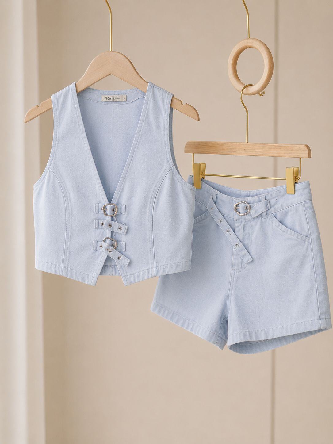 Denim shorts set