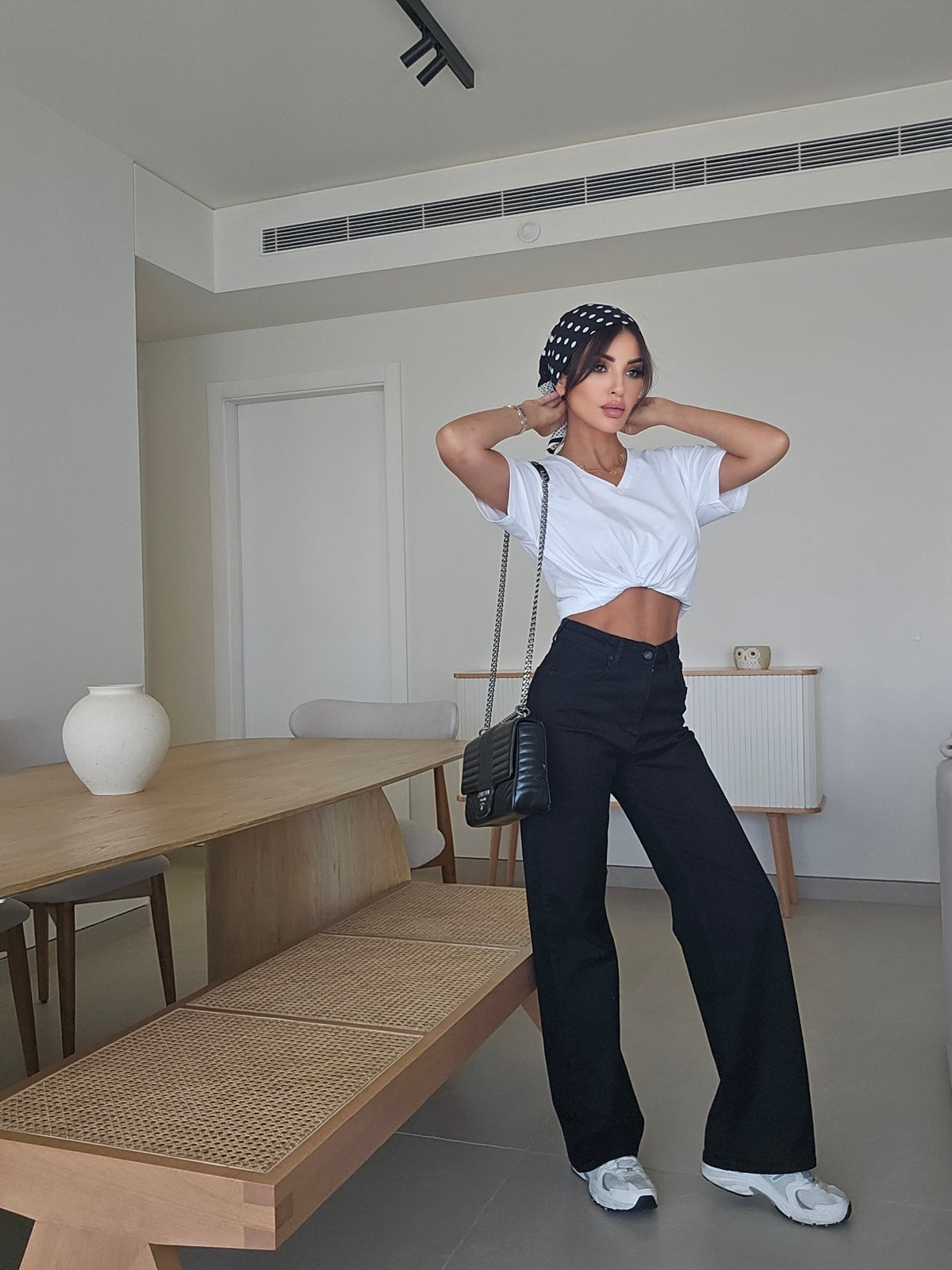 Black high-rise wide-leg denim jeans
