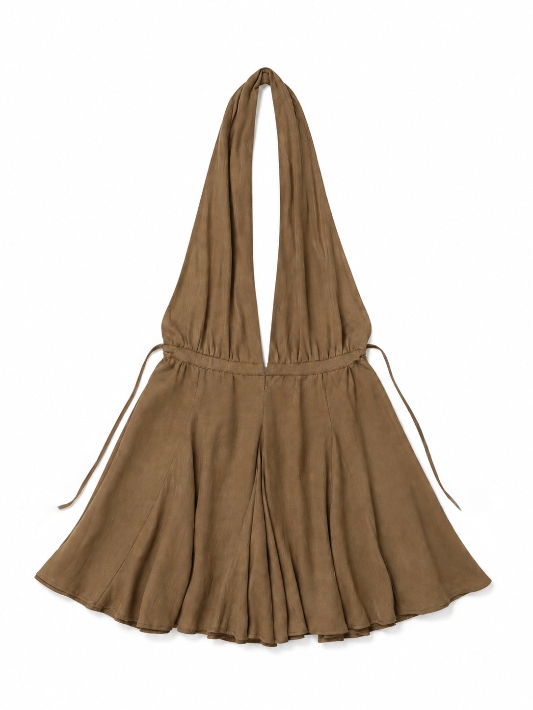 Brown plunging halter mini dress