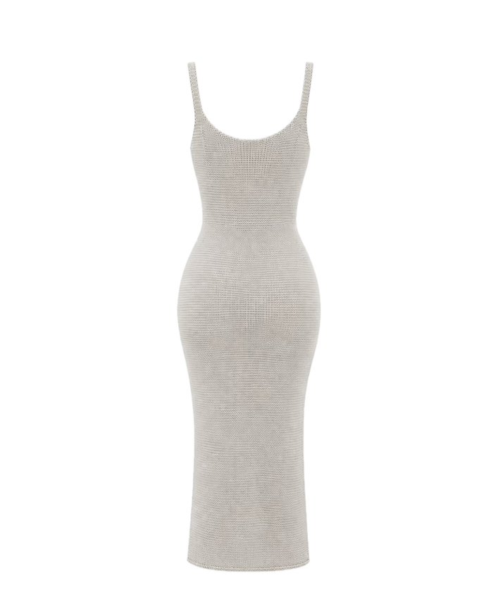 Crochet-knit cami bodycon maxi beachwear dress