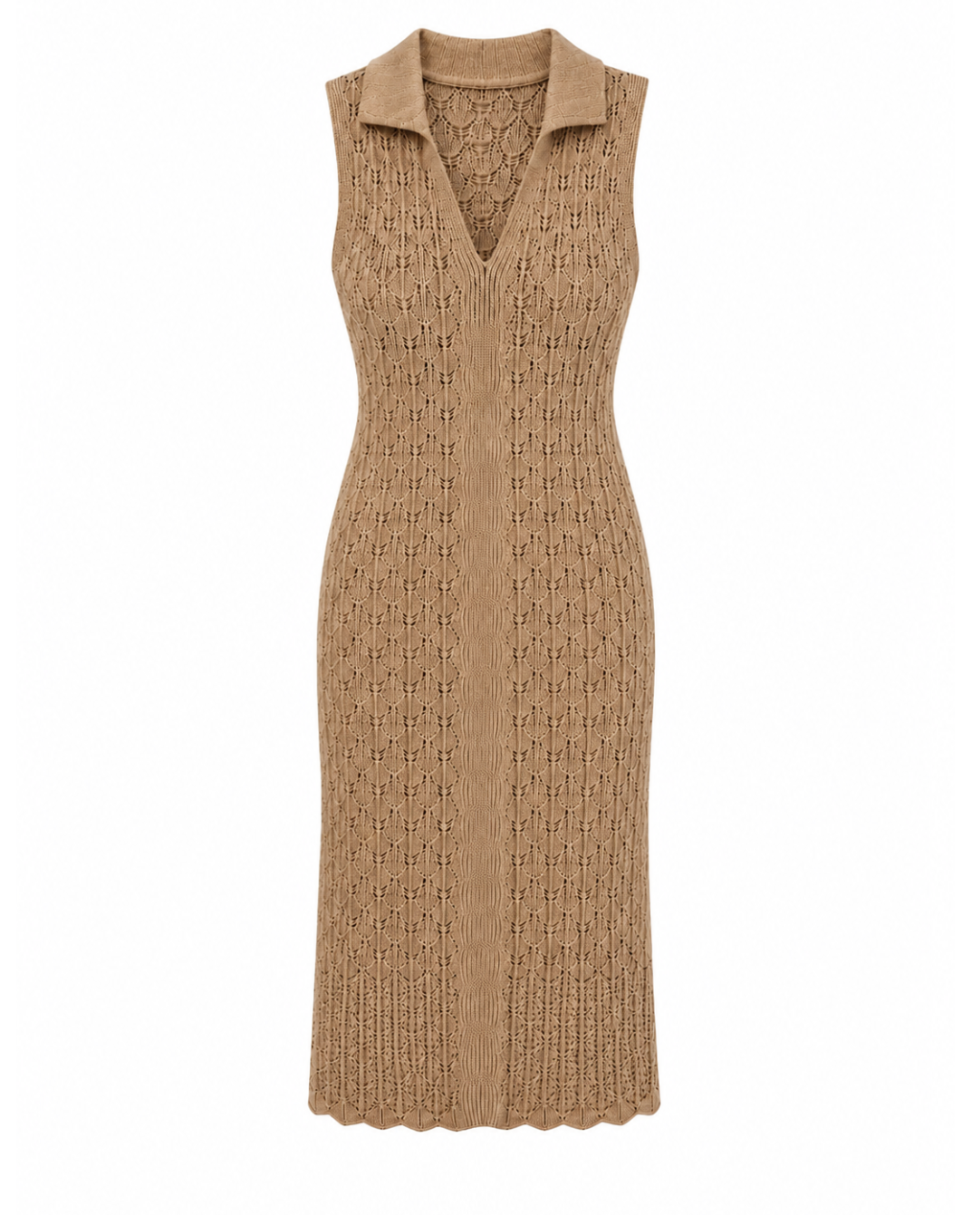 Knitted midi shirt-collar beach dress